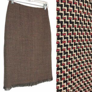HAROLD'S Woven Tweed Wool Fringe Hem Skirt 2
